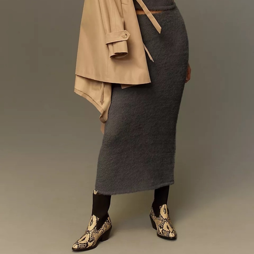 NWT Anthropologie Grey Maeve Knit Fuzzy Maxi Skirt XS